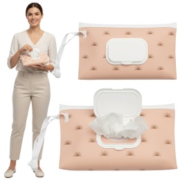 Pudełko na chusteczki nawilżane pojemnik etui z klapką Bocioland blady róż