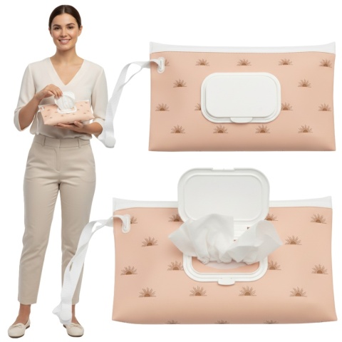 Pudełko na chusteczki nawilżane pojemnik etui z klapką Bocioland blady róż