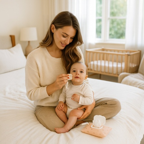 Pudełko na chusteczki nawilżane pojemnik etui z klapką Bocioland blady róż