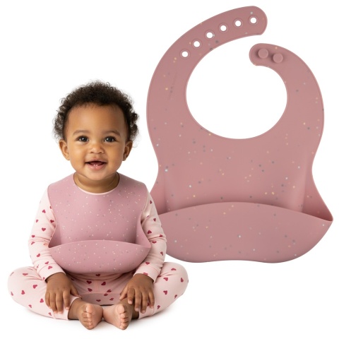 Śliniak silikonowy Canpol Babies z kieszonką regulowany zapinany różowy 4+