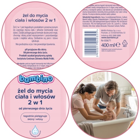 Żel pod prysznic do ciała i włosów dla niemowląt i dzieci Bambino 400 ml