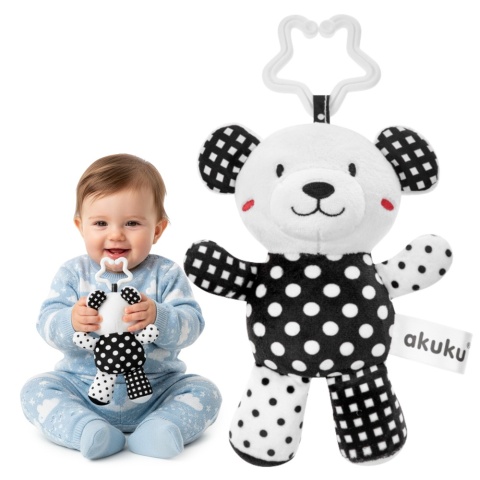 Miś pluszowy zabawka sensoryczna kontrastowa zawieszka przytulanka Akuku