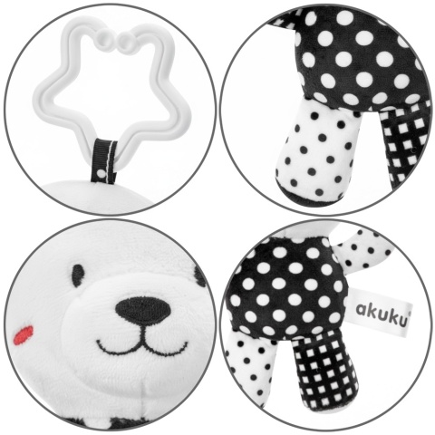 Miś pluszowy zabawka sensoryczna kontrastowa zawieszka przytulanka Akuku