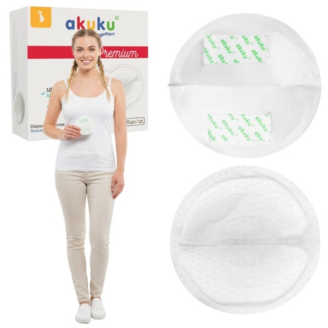 Wkładki laktacyjne Akuku ultra cienkie wysoko chłonne 13 cm białe 30 sztuk