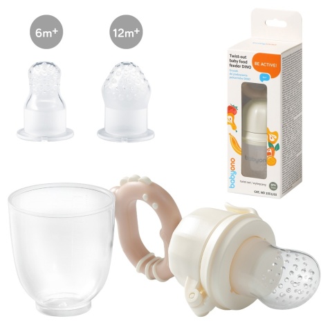 Gryzak dla niemowląt do podawania pokarmu i owoców silikonowy BabyOno Dino