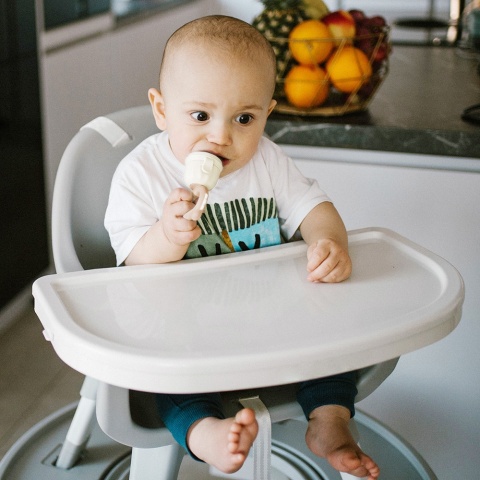 Gryzak dla niemowląt do podawania pokarmu i owoców silikonowy BabyOno Dino