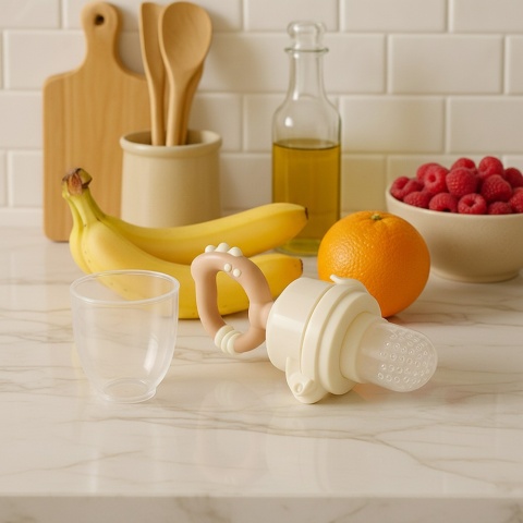 Gryzak dla niemowląt do podawania pokarmu i owoców silikonowy BabyOno Dino