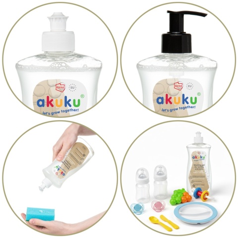 Płyn do mycia butelek smoczków zabawek żel Akuku 500 ml + pompka gratis