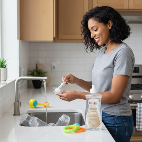 Płyn do mycia butelek smoczków zabawek żel Akuku 500 ml + pompka gratis