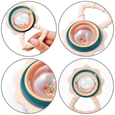 Grzechotka dla niemowląt Babyono kolorowa kula z piłeczkami w środku 0+