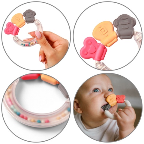 Grzechotka dla niemowląt okrągła gryzak sensoryczny silikonowy Babyono