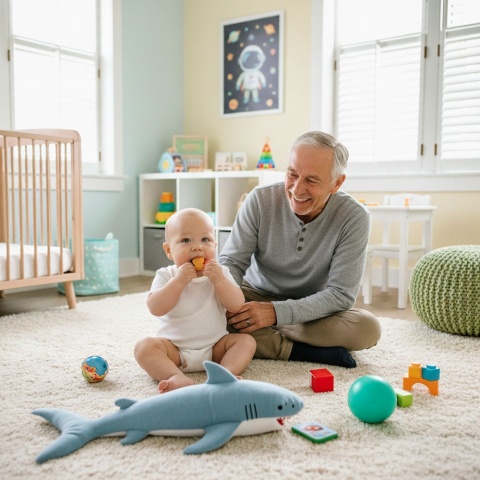 Grzechotka dla niemowląt okrągła gryzak sensoryczny silikonowy Babyono