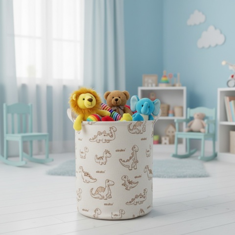 Kosz na zabawki Akuku składany bawełniany z uchwytami wodoodporny 45 l beż