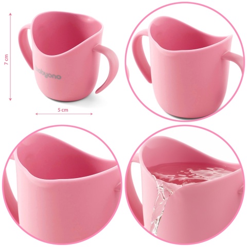 Kubek treningowy dla dzieci BabyOno Flow z uchwytami 120 ml różowy 12m+