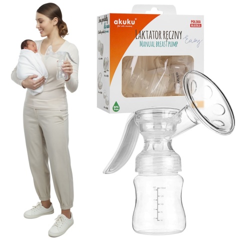 Laktator ręczny Akuku odciągacz pokarmu + adapter butelka 150 ml z kapslem