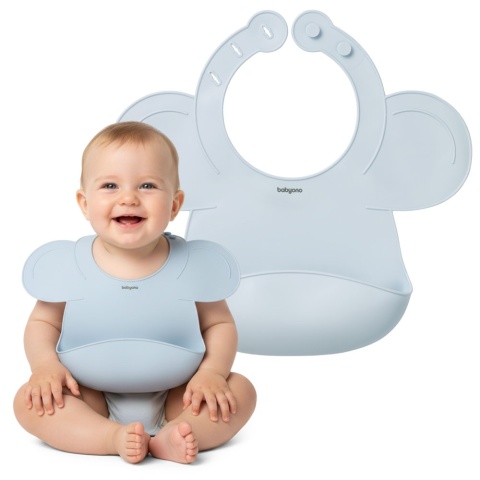 Śliniak silikonowy Babyono z kieszenią regulacją i ramionkami niebieski 6+