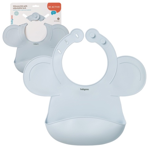Śliniak silikonowy Babyono z kieszenią regulacją i ramionkami niebieski 6+