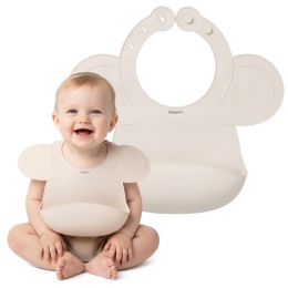 Śliniak silikonowy Babyono z kieszenią regulacją i ramionkami beżowy 6+