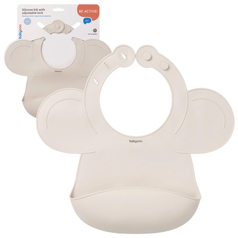 Śliniak silikonowy Babyono z kieszenią regulacją i ramionkami beżowy 6+