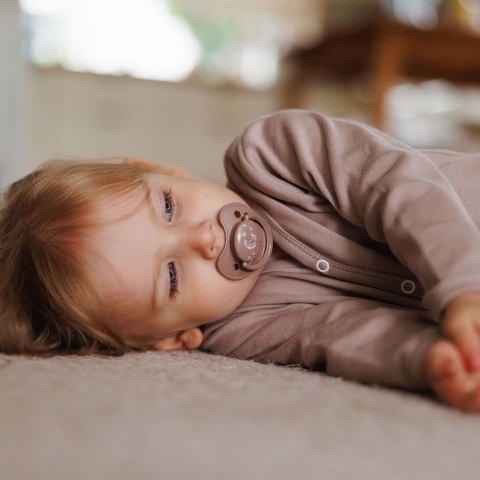 Smoczek uspokajający anatomiczny BabyOno silikon świeci 18m+ 2pak brąz beż