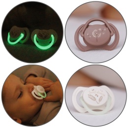 Smoczek uspokajający symetryczny BabyOno silikon świeci 18m+ 2pak brąz beż