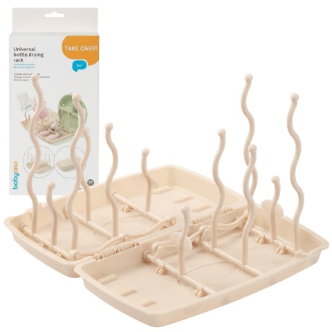 Suszarka do butelek i smoczków Babyono składana z podstawką 12 uchwytów beż