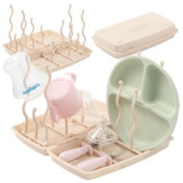 Suszarka do butelek i smoczków Babyono składana z podstawką 12 uchwytów beż