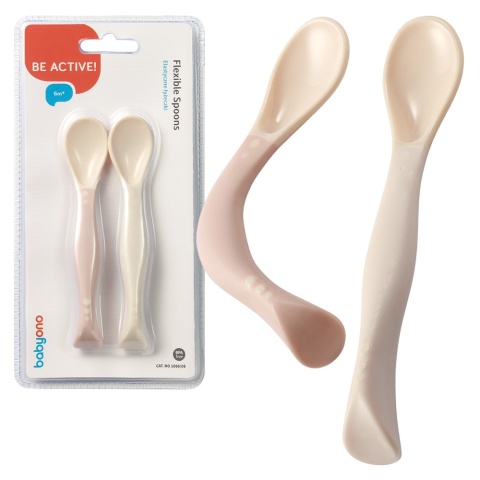 Łyżeczki elastyczne sztućce dla dzieci Babyono do karmienia i nauki beż róż