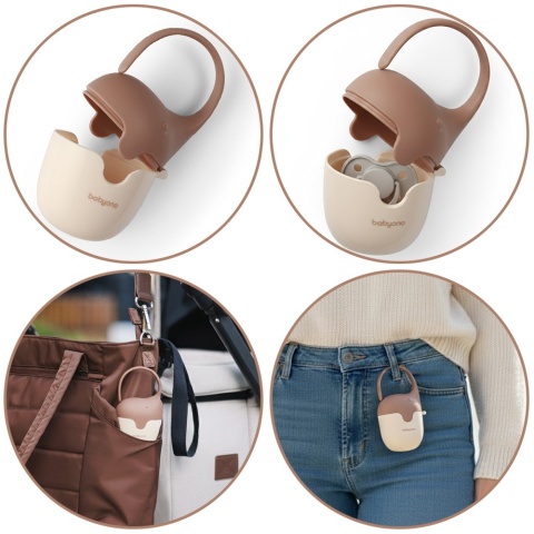Etui na smoczek BabyOno pojemnik uniwersalny z mocowaniem beżowy słonik