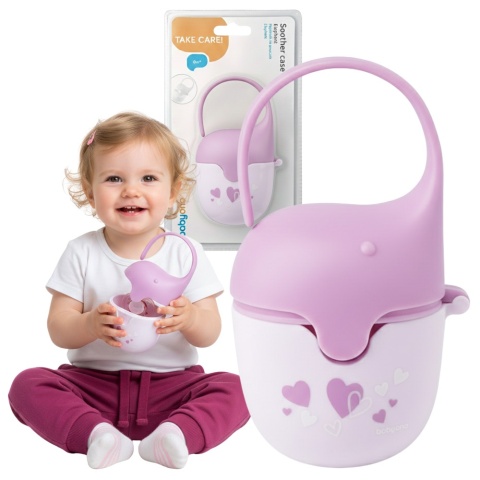 Etui na smoczek BabyOno pojemnik uniwersalny z mocowaniem różowy słonik