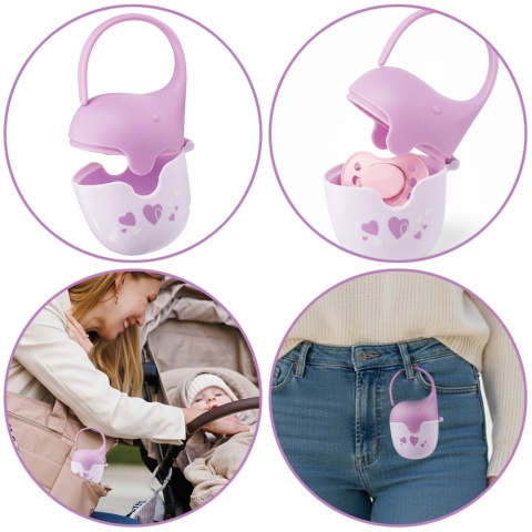 Etui na smoczek BabyOno pojemnik uniwersalny z mocowaniem różowy słonik