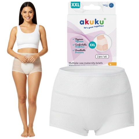 Majtki poporodowe Akuku wielorazowe komfortowe siateczka XXL do 125 cm 2pak