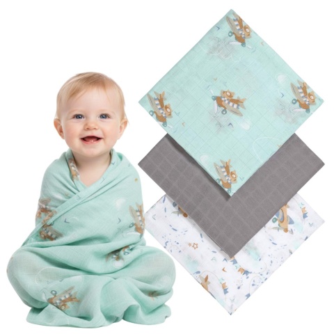 Pieluchy bambusowe Babyono pieluszki 70x70 antybakteryjne miękkie x3 zieleń