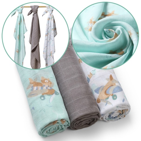 Pieluchy bambusowe Babyono pieluszki 70x70 antybakteryjne miękkie x3 zieleń