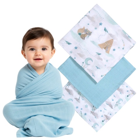 Pieluchy bambusowe Babyono pieluszki 70x70 antybakteryjne miękkie x3 błękit