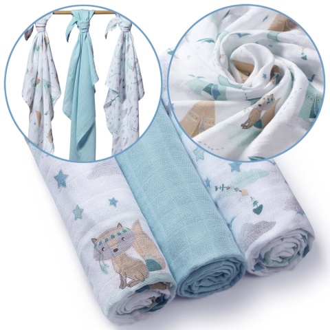Pieluchy bambusowe Babyono pieluszki 70x70 antybakteryjne miękkie x3 błękit