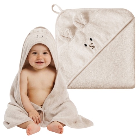 Ręcznik kąpielowy Babyono dla dzieci z kapturem hipoalergiczny 100x100 beż