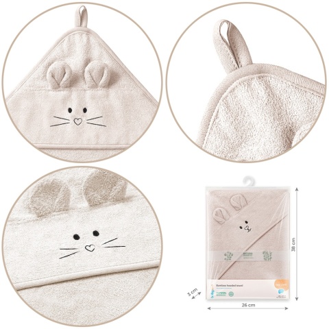 Ręcznik kąpielowy Babyono dla dzieci z kapturem hipoalergiczny 100x100 beż