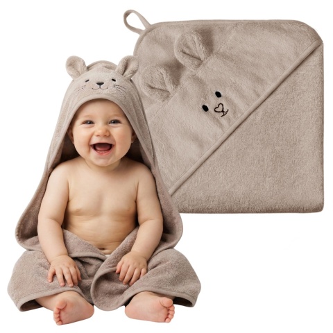 Ręcznik kąpielowy Babyono dla dzieci z kapturem hipoalergiczny 100x100 brąz