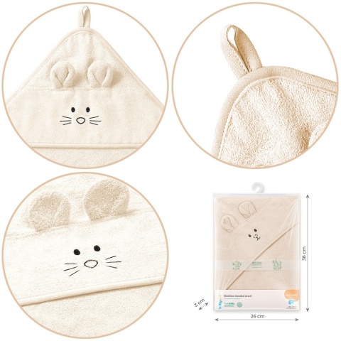 Ręcznik kąpielowy Babyono dla dzieci z kapturem hipoalergiczny 100x100 ecru