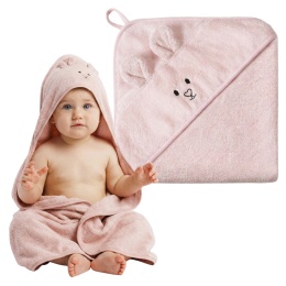 Ręcznik kąpielowy Babyono dla dzieci z kapturem hipoalergiczny 100x100 róż