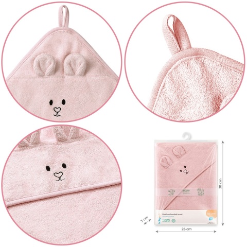 Ręcznik kąpielowy Babyono dla dzieci z kapturem hipoalergiczny 100x100 róż