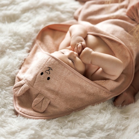 Ręcznik kąpielowy Babyono dla dzieci z kapturem hipoalergiczny 100x100 róż