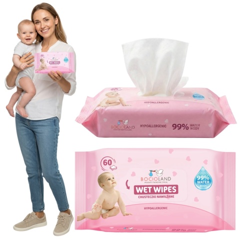 Chusteczki nawilżane mokre higieniczne hipoalergiczne dla niemowląt 60 szt.