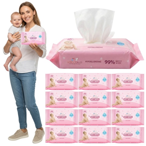 Chusteczki nawilżane mokre higieniczne hipoalergiczne dla niemowląt 60 szt.