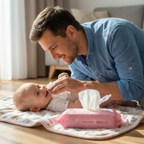 Chusteczki nawilżane mokre higieniczne hipoalergiczne dla niemowląt 60 szt.