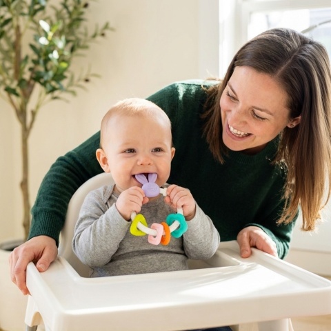 Gryzak sensoryczny silikonowy Bocioland na ząbkowanie fioletowy króliczek