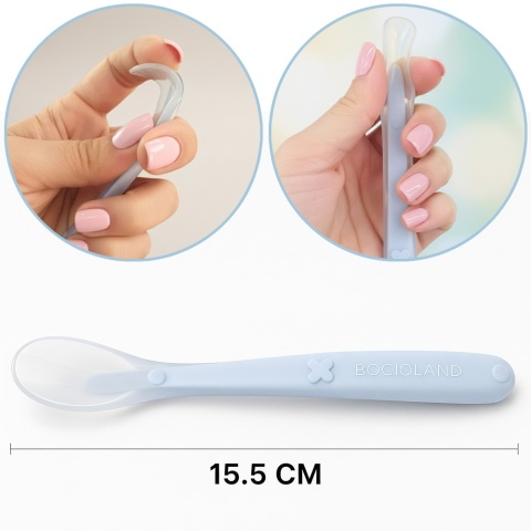 Łyżeczka dla niemowląt do karmienia Bocioland miękka silikonowa niebieska
