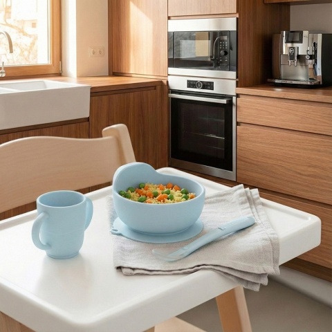 Łyżeczka dla niemowląt do karmienia Bocioland miękka silikonowa niebieska