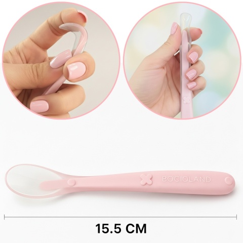 Łyżeczka dla niemowląt do karmienia Bocioland miękka silikonowa różowa